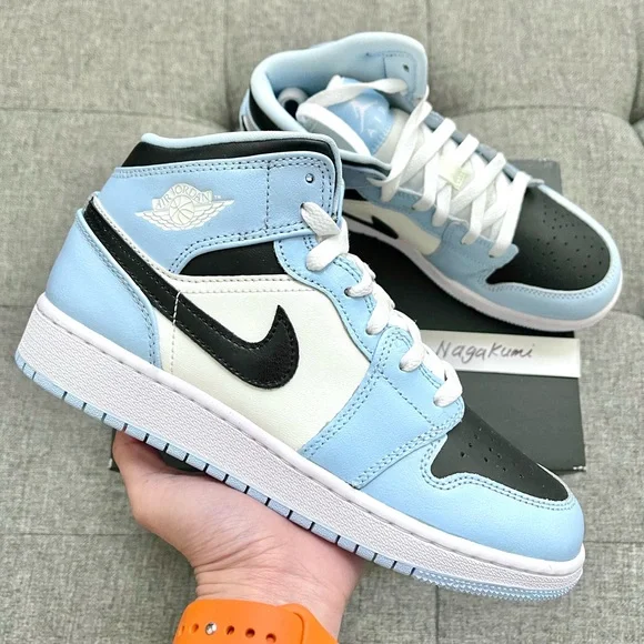 🧊 Nike Air Jordan mid white ice blue shoes (big kids)